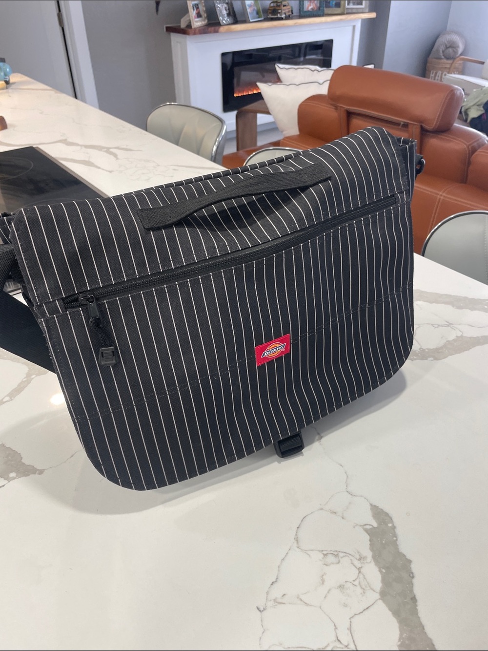 Dickies Black Pinstripe Messenger Crossbody Bag